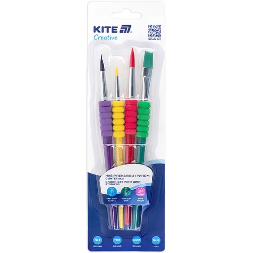 Набір пензлів Kite Creative з грипом синтетика 4 шт. (K-334-1)