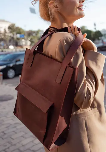 Шкіряна жіноча сумка шоппер Бетсі з кишенею бордова - фото 7