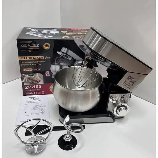 Стационарный миксер тестомес Zepline ZP-105 с металлической чашей планетарное вращение 6л 3500Вт Серебряный - фото 6