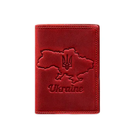 Кожаная обложка для паспорта с картой Украины коралл Crazy Horse - фото 8