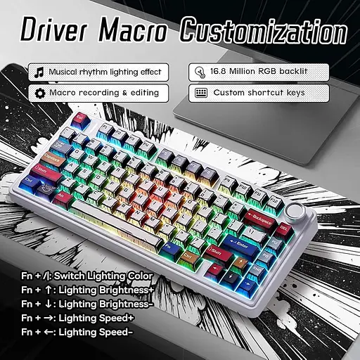 Клавіатура Aula F75 Gasket Reaper Hot-Swap PBT 2.4G Wireless/BT EN/UA Comic (6978080501578) - фото 4