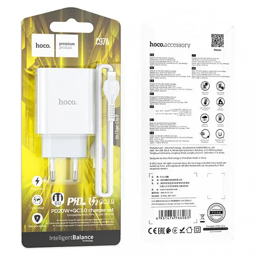 Зарядний комплект Hoco C97A 20 W 1PD 1 USB QC 3.0 charger + Type-C-to-iP Cable - фото 2