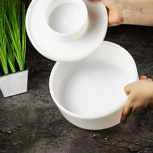 Форма для виготовлення твердого та м'якого сиру з поршнем важка Ø 22 см на 2.3 кг сиру, Kitchette Білий 85132 - фото 5