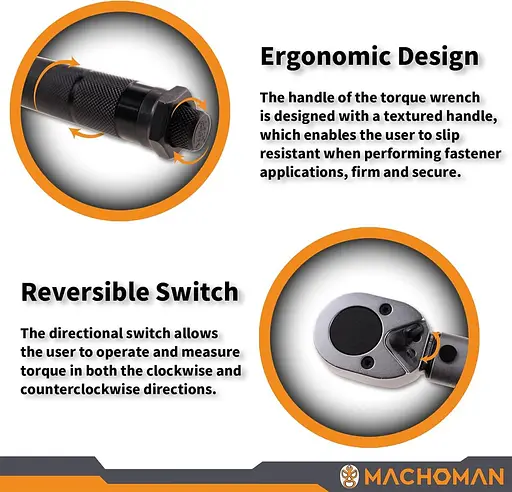 MACHOMAN динамометричний ключ з 1/2 адаптером та 3/8-дюймовим подовжувачем, ергономічні інструменти DIY, механічні інструменти - фото 5