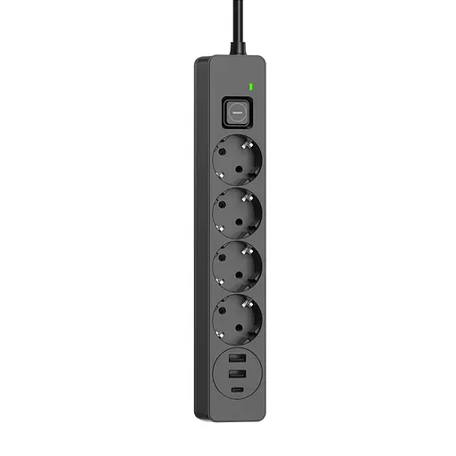 Мережевий фільтр-подовжувач СolorWay 4 розетки/3USB (2USB-A + 1 TYPE-C) (24W) Black 2 м (CW- CHE432PDB) - фото 2