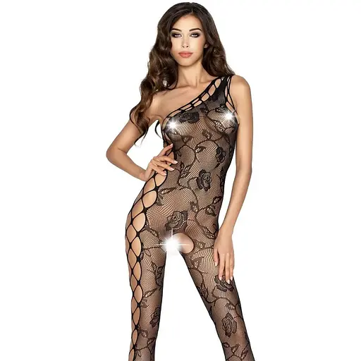 Бодістокінг Passion BS036 Black, комбінезон, лямки через одне плече