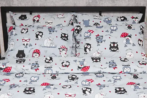 Комплект постільної білизни Moon&Star Бязь Gold Люкс Owls Gray двоспальний 175х210 наволочки 2х50х70 - фото 3