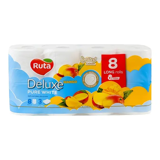 Папір туалетний Ruta Pure White Deluxe 8 рул 3 ш білий манго - фото 1