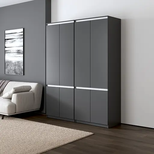 Шкаф для одежды Vays, со штангой и полками, комплект из 2 шкафов R10+R24 Антрацит-Белые планки