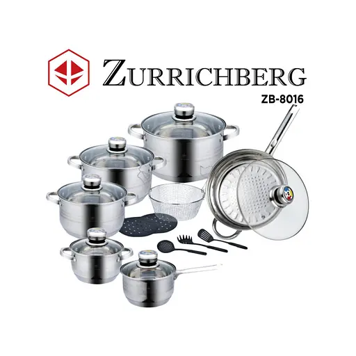 Набір посуду з кришками і сковородою Zurrichberg ZB 8016, 18 предметів - фото 3