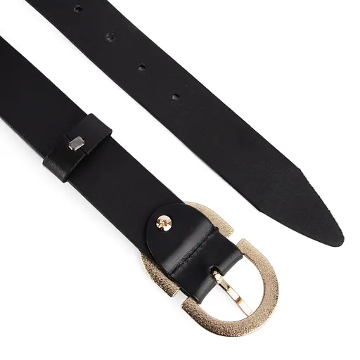 Ремень женский кожаный НС-3424 (115 см) с золотой двойной пряжкой черный - фото 4
