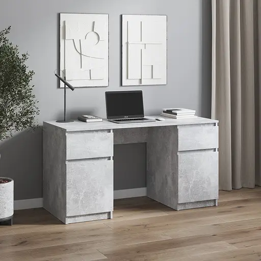 Компьютерный стол Vays, письменный стол с двумя тумбами, c ящиками без ручек R-34 Бетон