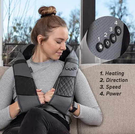 Массажер для шеи и плеч с прогревом, сумкой и адаптером в автомобиль Черный - фото 9