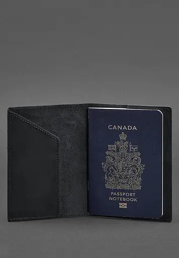 Кожаная обложка для паспорта с канадским гербом темно-синяя Crazy Horse - фото 3