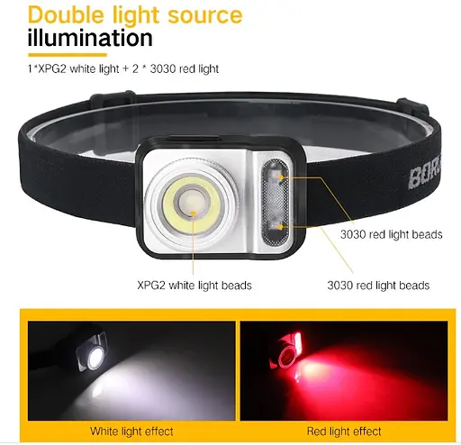 Налобний ліхтар Boruit B36 XP-G2 + 2*3030 650 Lm червоне світло Ліхтарик - фото 4
