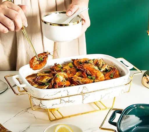 Набор из 3-х мармитов керамических прямоугольных Kitchen с крышками из стекла Бело Золотой - фото 10