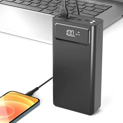 Зовнішній акумулятор XO PR125 50000 мач із лампою ліхтарем LED чорний - фото 4