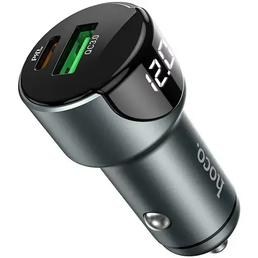 Автомобільний зарядний пристрій Hoco Z42 Light road dual port digital display PD20W + QC3.0 car charger Темно-сірий - фото 1