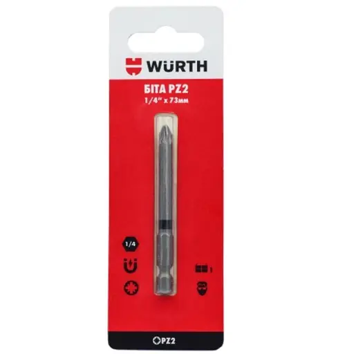 Бита Wurth PZ2 1/4IN L73 мм 1 шт. в блистере (1614176777901)