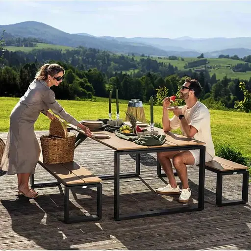 Набор садовой мебели Di Volio Trento стол + 2 скамейки бежевый - фото 3