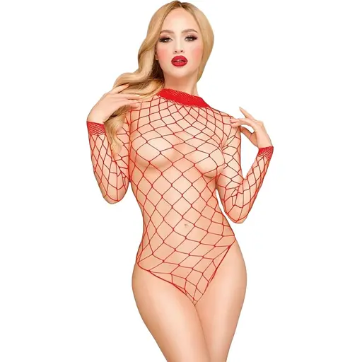 Боди Penthouse Scandalous Red крупная сетка высокий воротник длинные рукава XL