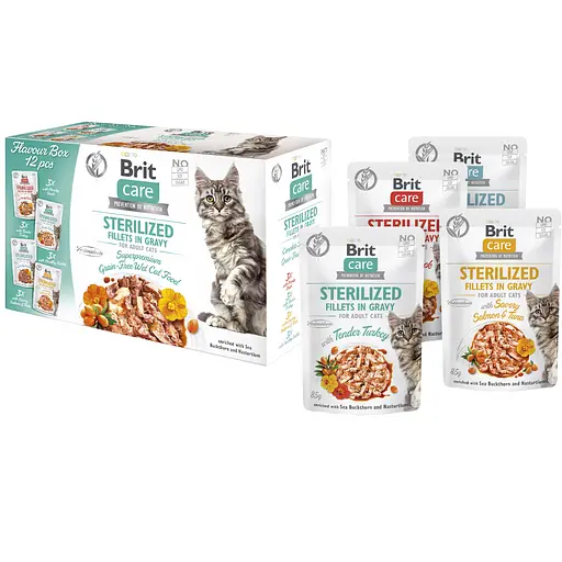 Набір паучів для стерилізованих котів Brit Care Flavour box Sterilized філе в соусі 12 шт. х 85 г - фото 3