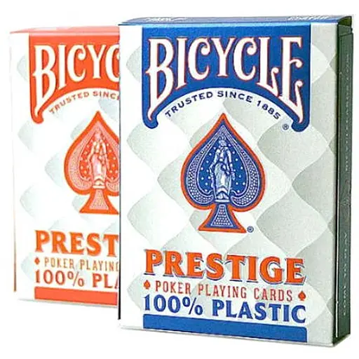 Карты игральные United States Playing Card Company Bicycle Prestige Rider Back 100% Plastic Jumbo Index (red blue) (44100) - фото 1