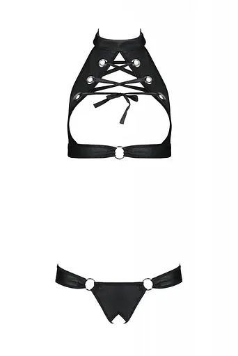 Комплект из экокожи Passion Malwia Set with Open Bra black 4XL/5XL - фото 3