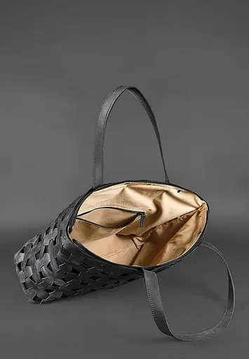 Шкіряна плетена жіноча сумка Пазл Xl чорна Crazy Horse - фото 5