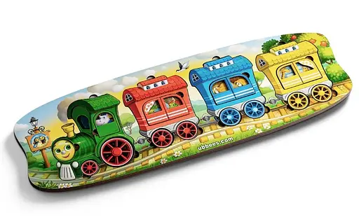 Деревянная вкладка-сортер (пазл) "Веселый поезд - 3 вагона" Ubee ПСФ019