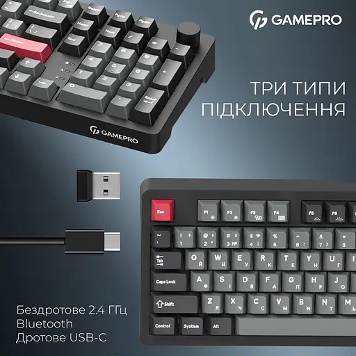 Клавіатура GamePro Asgard Drakkar Keychron Super Red Switch Wireless/Bluetooth/USB Black бездротова (MK305BK) - фото 11