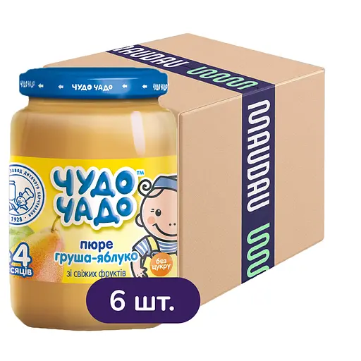 Упаковка пюре Чудо-чадо Груша-Яблуко без цукру 1.02 кг (170 г х 6 шт.)