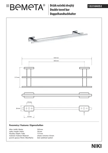 Тримач для рушника Bemeta Niki 153104052 Хром - фото 2