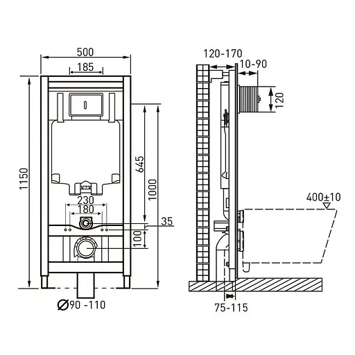 Комплект инсталляция Volle Master 141515 + унитаз Kolo Idol M1310000U с сидением полипропилен, Белый - фото 3