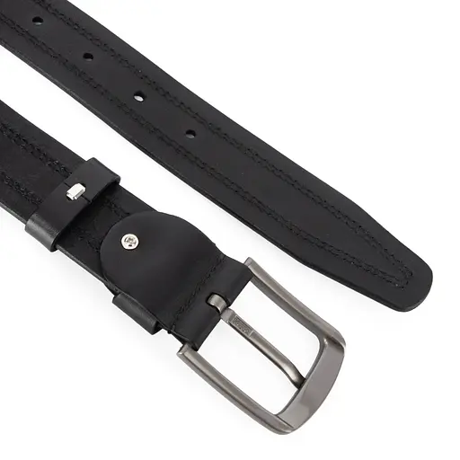 Ремень мужской кожаный батальный SF-403 XXL (145 см) со строчкой черный - фото 3