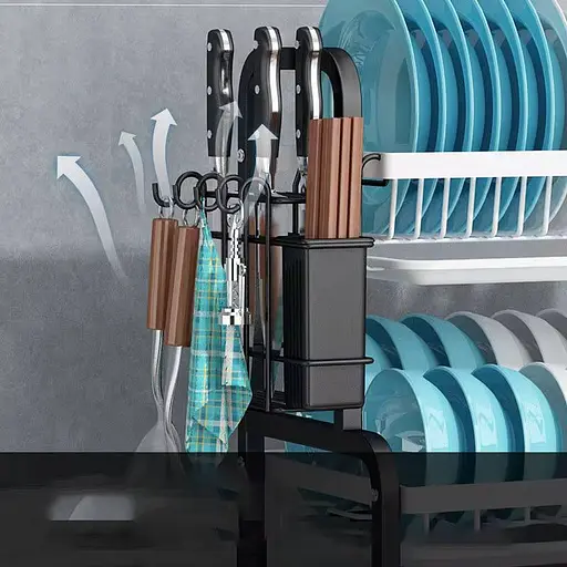 Дворівнева металева сушка для посуду – стильна полиця для миття й зберігання кухонного приладдя - фото 2