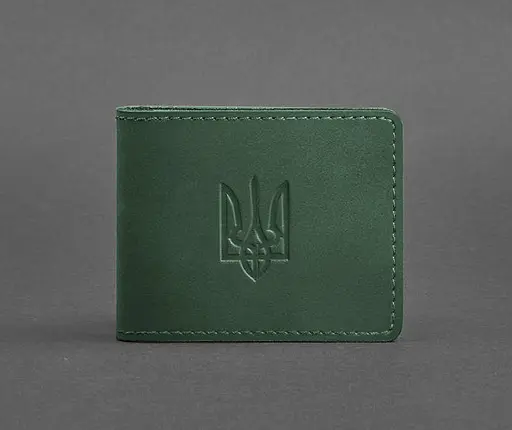 Кожаная обложка для удостоверения с гербом, зеленый Crazy Horse - фото 1