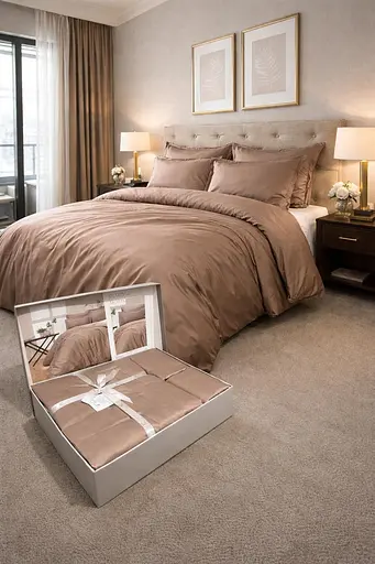 Комплект постільної  білизни сімейний 160х220  Premium сатин коричневий TC303376174