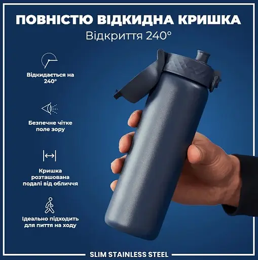 Пляшка для води ION8 металева 600 мл Stainless Steel Ash Navy (I8SS600ANAVY) - фото 3