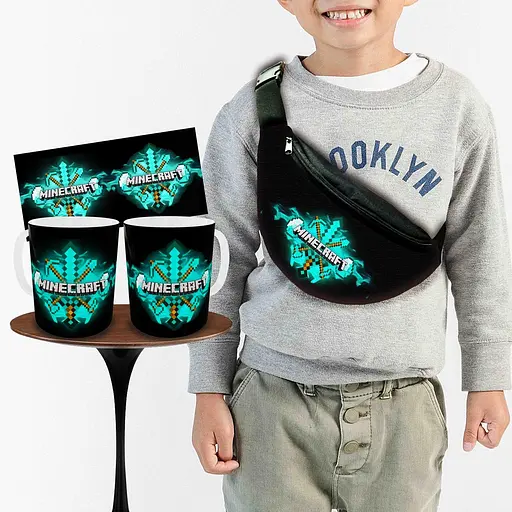 Набір: дитяча сумка-бананка+кружка Майнкрафт Меч «Minecraft» 32х15см, бананка для хлопчика через плече на подарунок (00935)