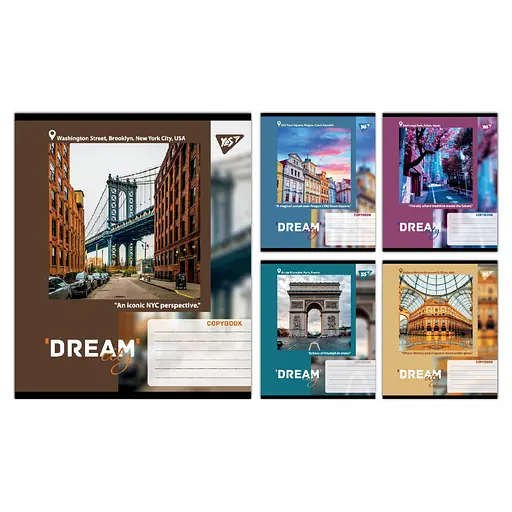 Зошити учнівські 24 аркуша клітинка Yes Dream City, 20 шт. в упаковці