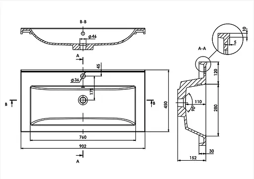 Раковина глянцевая врезная Amidicon Cosmo 90 900x450 из литого камня Cosmopolite_90_HL, Белый - фото 6