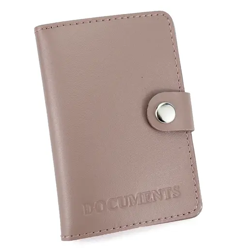 Обложка на документы кожаная на кнопке HC0035 нюдовая - фото 1