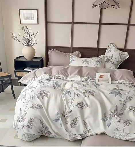 Комплект постельного белья с компаньоном Евро размер Наволочки 70х70 см Турция 100% хлопок Дима Цветочный узор - фото 1