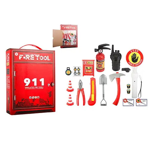 Набір пожежника палиця зі знаком “Стоп” має підсвічування, вогнегасник