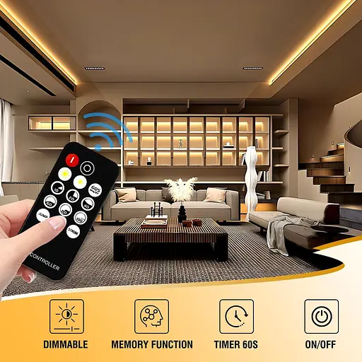 Світлодіодна стрічка COB 5 м, світлодіодна стрічка теплого білого кольору 3000 K, 24 В з димуванням, CRI92, ширина 8 мм, з пультом - фото 5