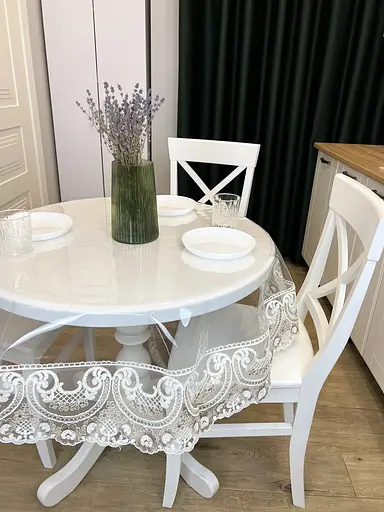 Силиконовая скатерть с бело-кофейным кружевом Арка 15см 320х130 см - фото 6