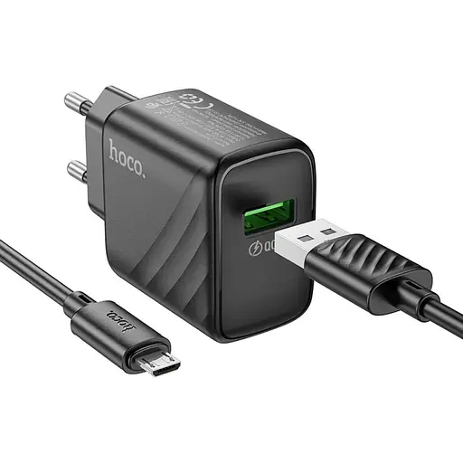 Комплект зарядного устройства Hoco CS21A Single port 1USB 18W 5V/3A 9V/2A Quick Charge 3.0 USB/ Micro-USB 1м Black - фото 3