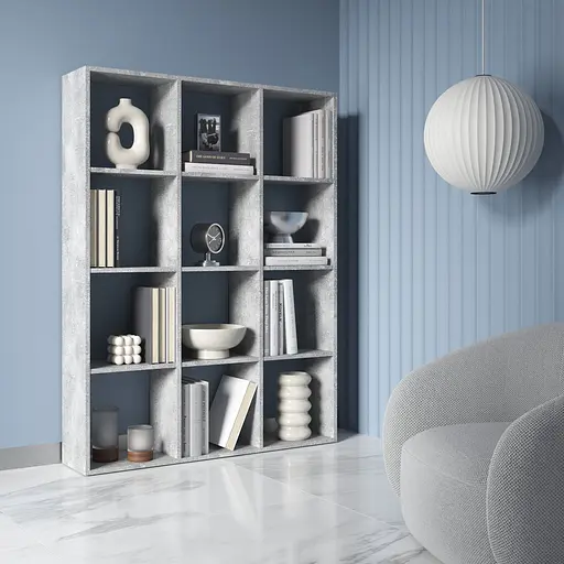 Книжная полка стеллаж Vays M-8 Бетон на 12 ячеек ЛДСП 108x29x143 см для дома офиса детской или гостиной