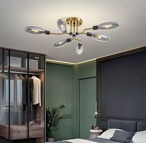 Стельова люстра на 6 видовжених плафонів янтар або графіт Line.F Колір плафона Графітовий - фото 1